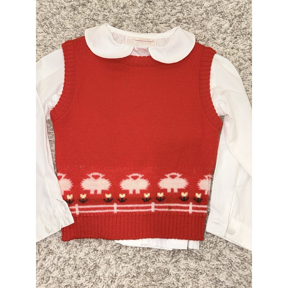 Girl's PENDLETON Young Sophisticate Red Sheep Wool Vest & White Shirt Size 4-5